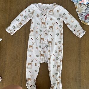 Caden Lane White One Piece with Deer and Leaf Print